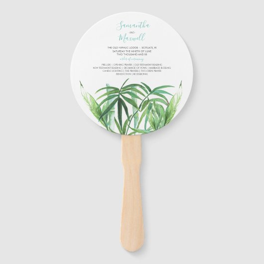 Classy Tropical Leaves Wedding Program Fan Handwaaier (Voorkant)