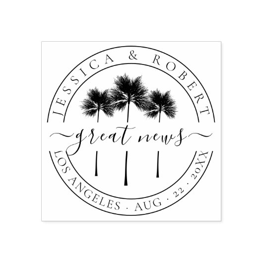 Classy Tropical Palm Trees Great News Wedding Rubberstempel (Afrduk)