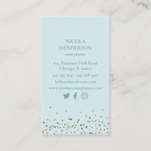 Classy Turquoise Balloon Glitter Event Planner Visitekaartje (Achterkant)