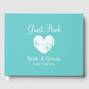Classy turquoise blauw bruiloft gastenboek in doos