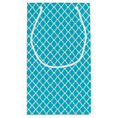 Classy Turquoise Blue Quatrefoil Monogram en naam Klein Cadeauzakje (Achterkant)