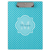Classy Turquoise Blue Quatrefoil Monogram en naam Klembord (Voorkant)
