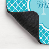 Classy Turquoise Blue Quatrefoil Monogram en naam Muismat (Hoek)