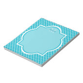 Classy Turquoise Blue Quatrefoil Monogram en naam Notitieblok (Linkerzijde)