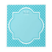 Classy Turquoise Blue Quatrefoil Monogram en naam Notitieblok (Voorkant)