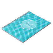 Classy Turquoise Blue Quatrefoil Monogram en naam Notitieboek (Linkerzijde)