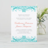 Classy Turquoise en Coral Wedding Invitations Kaart (Staand voorkant)