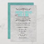 Classy Turquoise Vintage bruiloft uitnodiging (Voorkant / Achterkant)