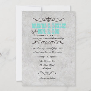 Classy Turquoise Vintage bruiloft uitnodiging
