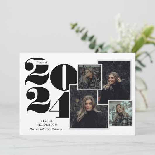 Classy Typografie Script Photo Collage Afstuderen Aankondiging (Staand voorkant)
