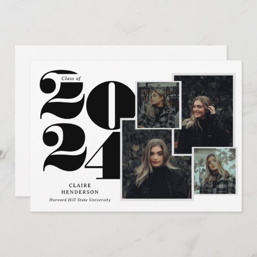 Classy Typografie Script Photo Collage Afstuderen Aankondiging (Voorkant / Achterkant)