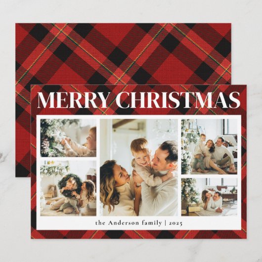 Classy Typography Fotocollage Rode Kerst Feestdagenkaart (Voorkant / Achterkant)