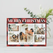Classy Typography Fotocollage Rode Kerst Feestdagenkaart (Staand voorkant)