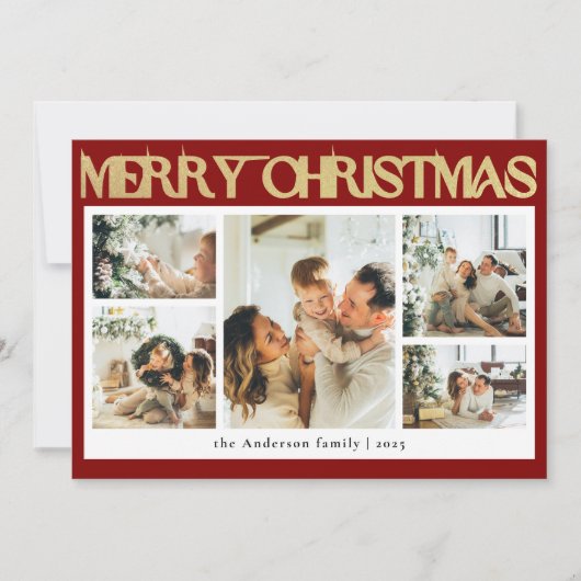 Classy Typography Fotocollage Rode Kerst Feestdagenkaart (Voorkant)