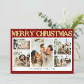 Classy Typography Fotocollage Rode Kerst Feestdagenkaart (Staand voorkant)