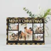 Classy Typography Fotocollage Zwarte Kerstmis Feestdagenkaart (Staand voorkant)