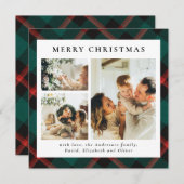 Classy Typography Green Plaid Foto Kerstmis Feestdagenkaart (Voorkant / Achterkant)