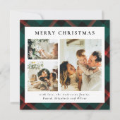Classy Typography Green Plaid Foto Kerstmis Feestdagenkaart (Voorkant)