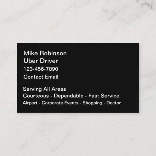 Classy Uber Driver Theme Transportation Visitekaartje (Achterkant)