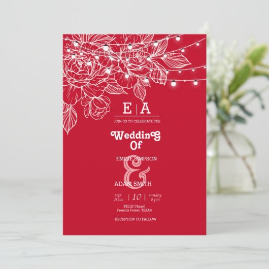 Classy unieke dieprode bruiloft kaart (Staand voorkant)