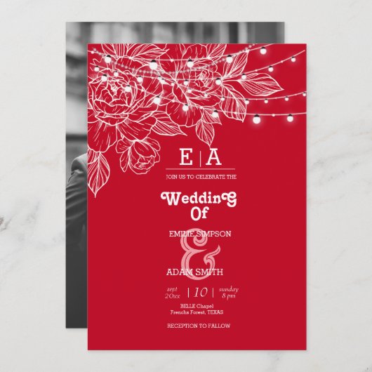 Classy unieke dieprode bruiloft kaart (Voorkant / Achterkant)