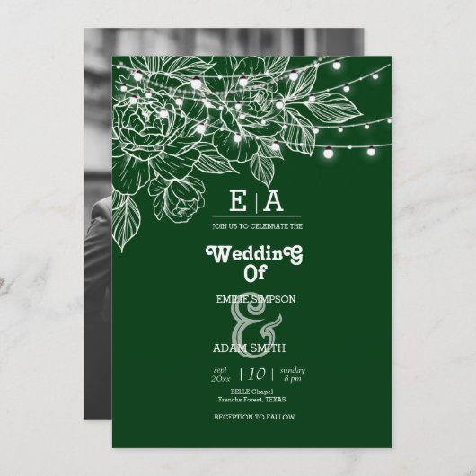 Classy unieke smaragdgroene bruiloft kaart (Voorkant / Achterkant)
