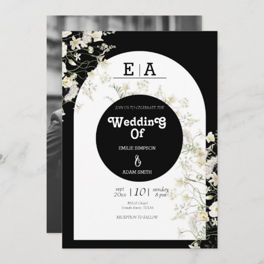 Classy unieke zwart-wit bruiloft kaart (Voorkant / Achterkant)