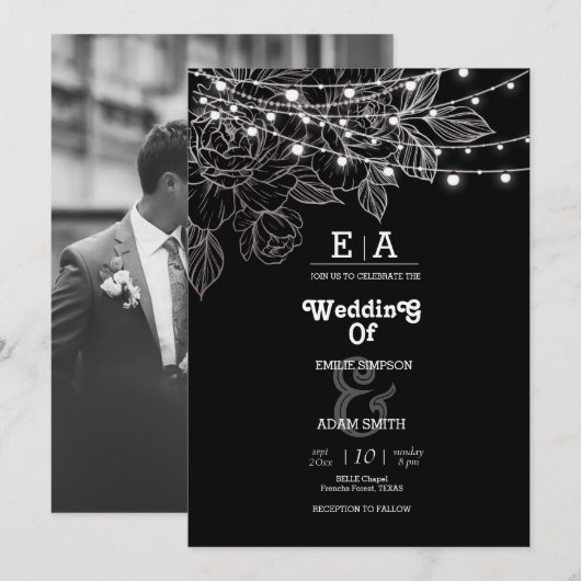 Classy unieke zwart-wit bruiloft kaart (Voorkant / Achterkant)