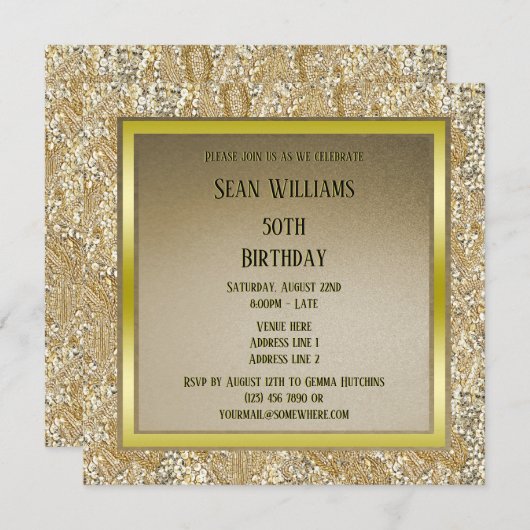 Classy unisex gouden verjaardag kaart (Voorkant / Achterkant)