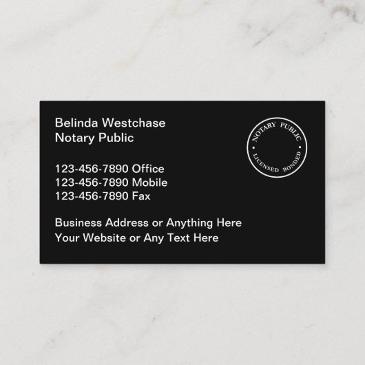 Classy Upscale Notary Services Visitekaartjes (Achterkant)