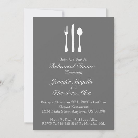 Classy Utensils Rehearsal Dinner Invite (Grijs) Kaart (Voorkant)