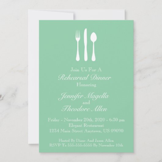 Classy Utensils Rehearsal Dinner Invite (groen) Kaart (Voorkant)