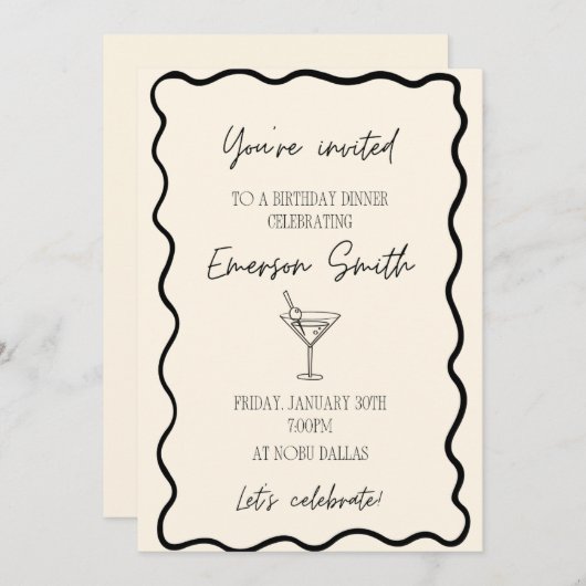 Classy verjaardagsfeestje / verjaardagsdiner uitno kaart (Voorkant / Achterkant)