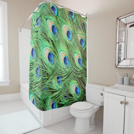 Classy Vibrant Peacock Feathers Douchegordijn (In situ)