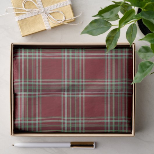 Classy Vintage Red Green Textured Tartan Plaid  Tissuepapier (Geschenk)