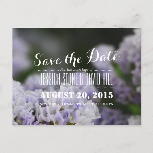 Classy Violet Flowers Wedding Sla de datum op Aankondigingskaart (Voorkant)