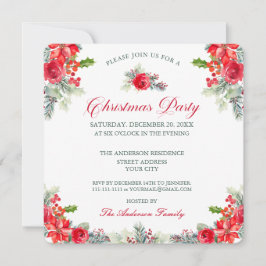 Classy Watercolor Floral Christmas Party Kaart