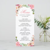 Classy Waterverf Blush Pink Floral Wedding Menu (Staand voorkant)