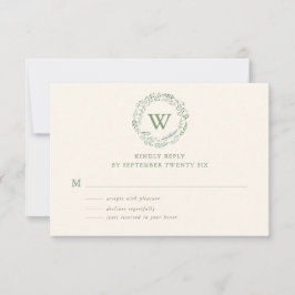 Classy Waterverf Greenery Wreath Monogram RSVP Kaartje