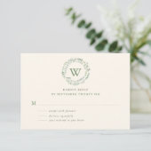Classy Waterverf Greenery Wreath Monogram RSVP Kaartje (Staand voorkant)