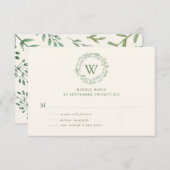 Classy Waterverf Greenery Wreath Monogram RSVP Kaartje (Voorkant / Achterkant)
