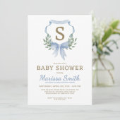 Classy Waterverf Monogram Jongen Baby shower Kaart (Staand voorkant)