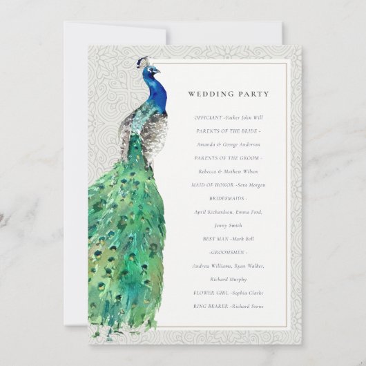 Classy  Waterverf Peacock Wedding Programme Bedankkaart (Achterkant)