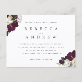 Classy Waterverf Plum Floral Corners Wedding Uitnodiging Briefkaart