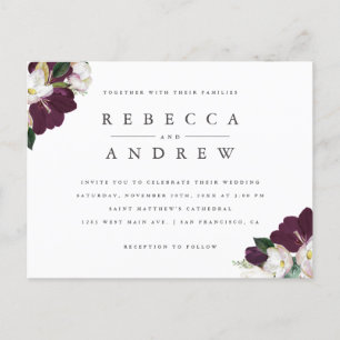 Classy Waterverf Plum Floral Corners Wedding Uitnodiging Briefkaart