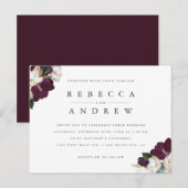 Classy Waterverf Plum Floral Corners Wedding Uitnodiging Briefkaart (Voorkant / Achterkant)