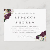 Classy Waterverf Plum Floral Corners Wedding Uitnodiging Briefkaart (Voorkant)