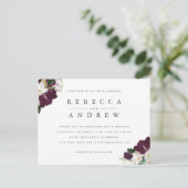 Classy Waterverf Plum Floral Corners Wedding Uitnodiging Briefkaart (Staand voorkant)