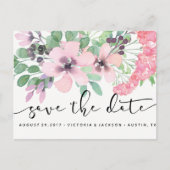 Classy Waterverf Roze bloemetjes bewaren de datum Aankondigingskaart (Voorkant)