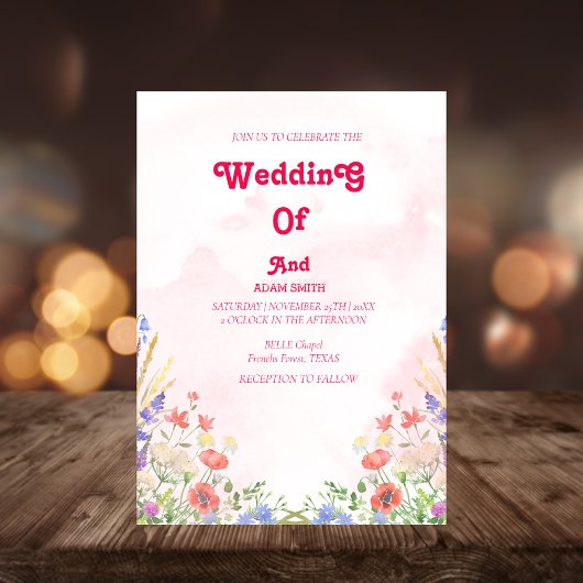 CLASSY WATERVERF ROZE BLOEMIGE BRUILOFT KAART